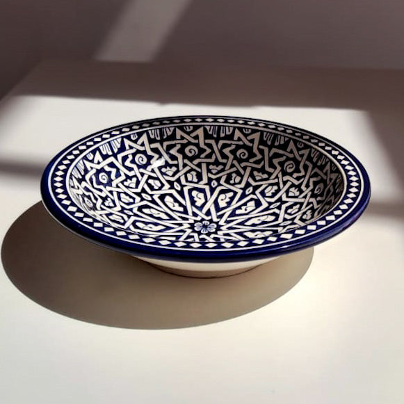 Handmade Moroccan ceramic bowl in blue and white design