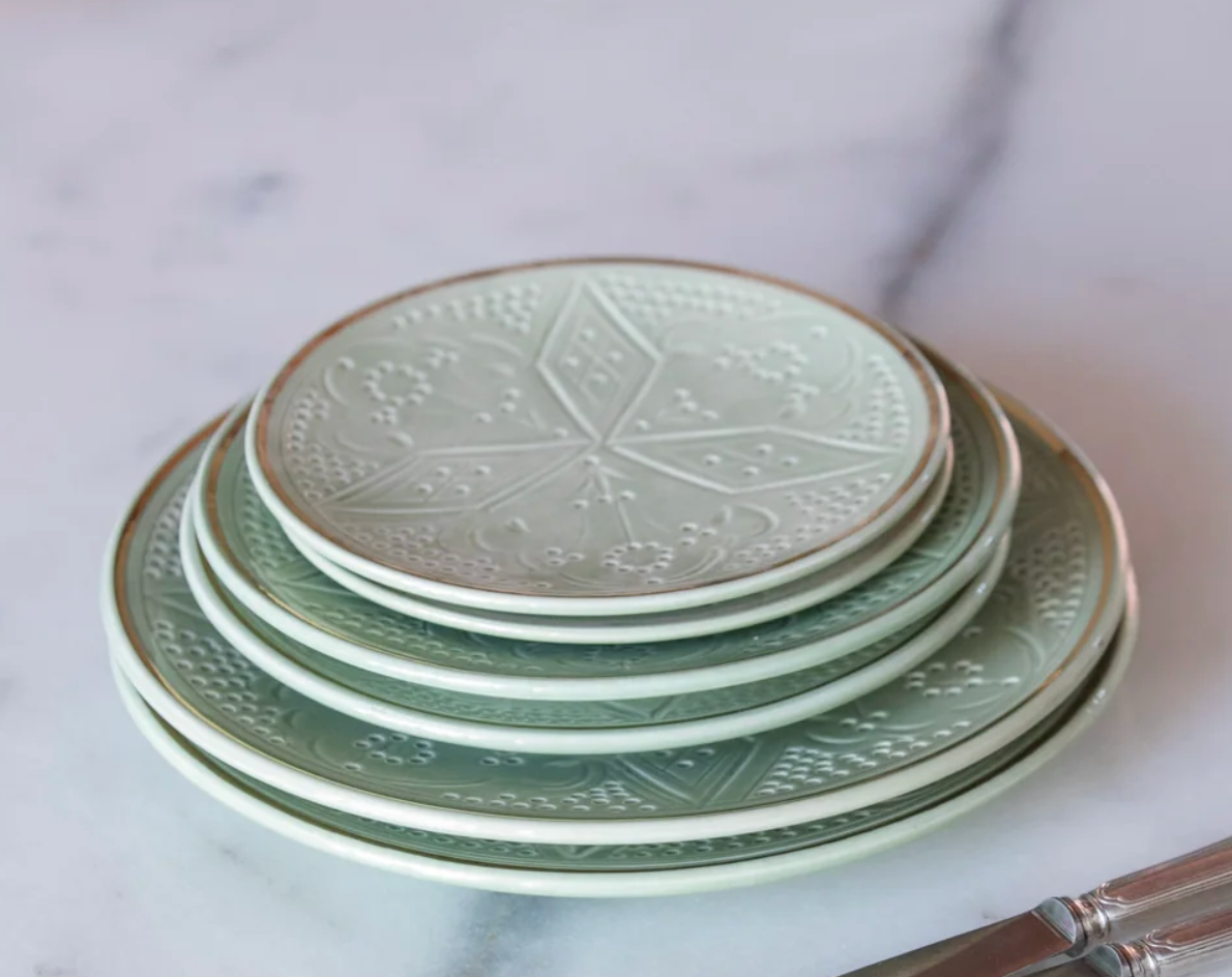 Almond Green Empreinte Plates