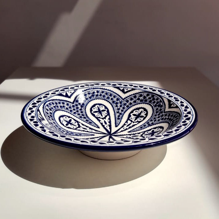 Handmade Moroccan ceramic bowl in blue and white design